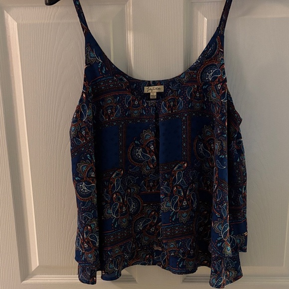Angie Tops - Lily white multi color Blue Paisley Tank Top nice colors.